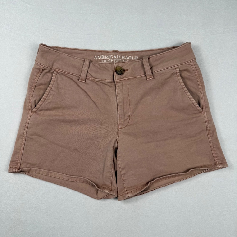 American Eagle Midi Shorts Size 6 Pink Super Stretch Chino Minimalist Preppy